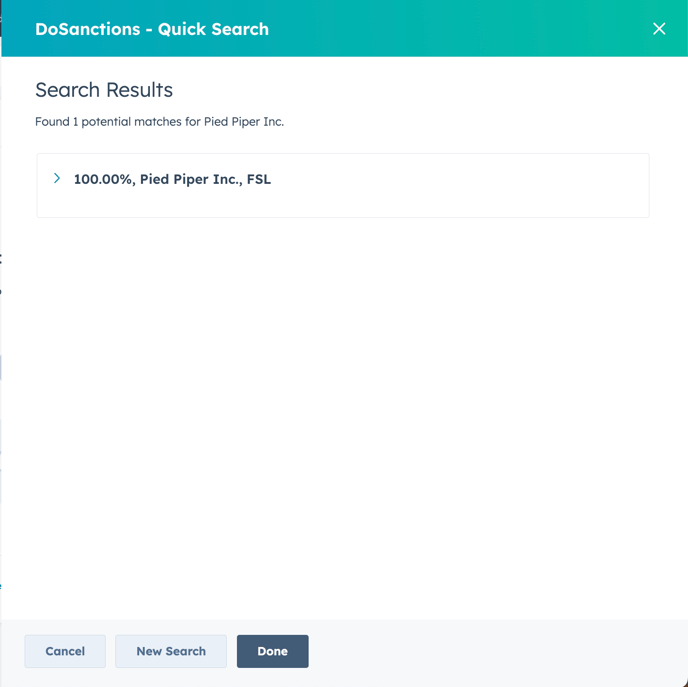 Quick Search -  side panel results