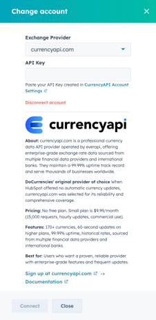 DoCurrencies Connect currencyapi.com