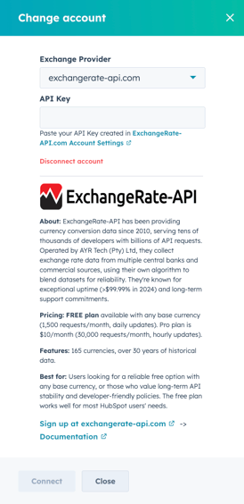 DoCurrencies Connect exchangerate-api.com