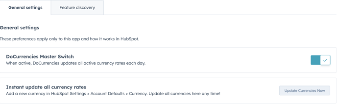 DoCurrencies settings inside HubSpot