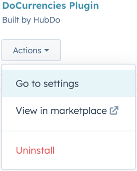 DoCurrencies settings in HubSpot - Go to Settings