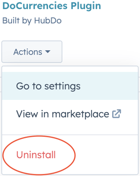 Uninstall button for DoCurrencies inside HubSpot