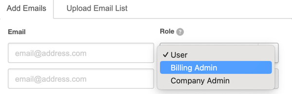 Select Billing Admin as the User Role