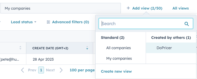 Create New companies view