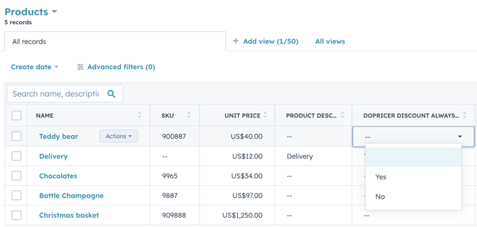 Screenshot of choosing a Product to add Always Empty - NO Discount