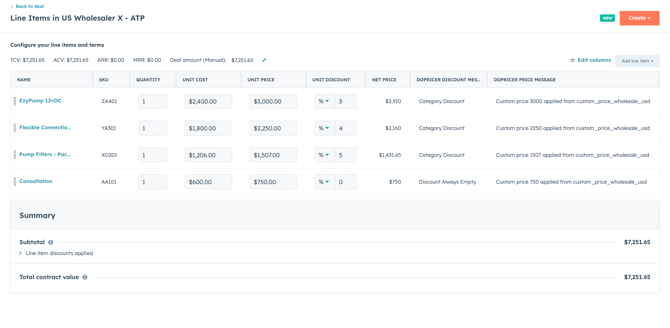 DoPricer line items display including DoPricer messages