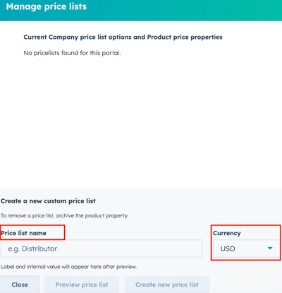 Dopricer App Settings - Create new price list here
