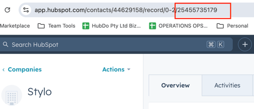Company record - showing Company ID# marked in red