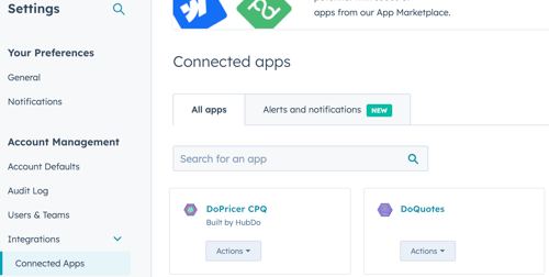 Connected Apps in HubSpot - DoQuotes