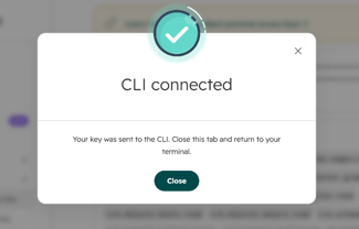 Terminal showing the ✔ Personal access key received confirmation