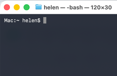 Terminal freshly opened: an empty window with a prompt ending in $, waiting for you to type