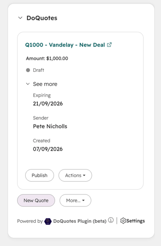 Deal record, right sidebar, DoQuotes card