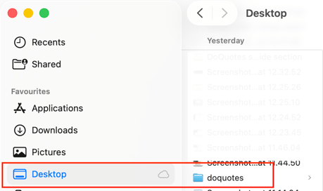Finder showing the new doquotes project folder, just created inside its parent folder