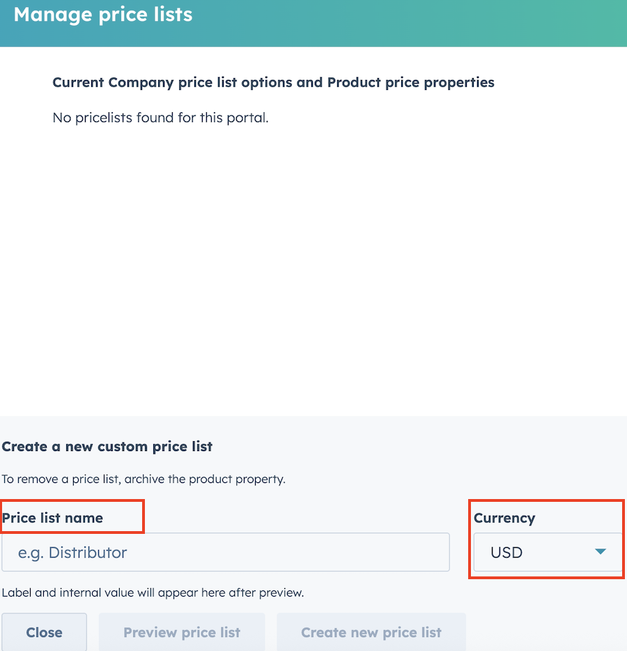 Dopricer App Settings - Create new price list here