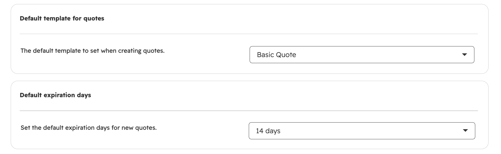 Default template and Default expiration days settings